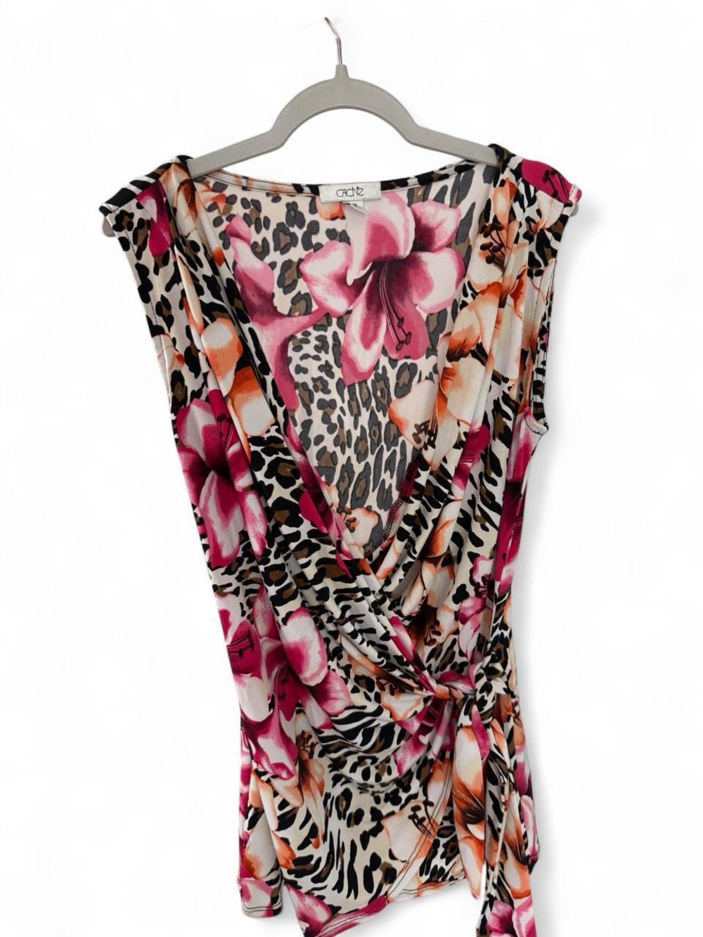 Cache Pink and Cream Floral Leopard Wrap Blouse